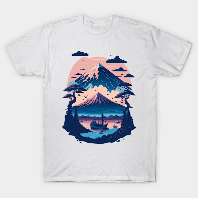 Serene Mount Fuji Sunset Peaceful River Scenery T-Shirt by star trek fanart and more